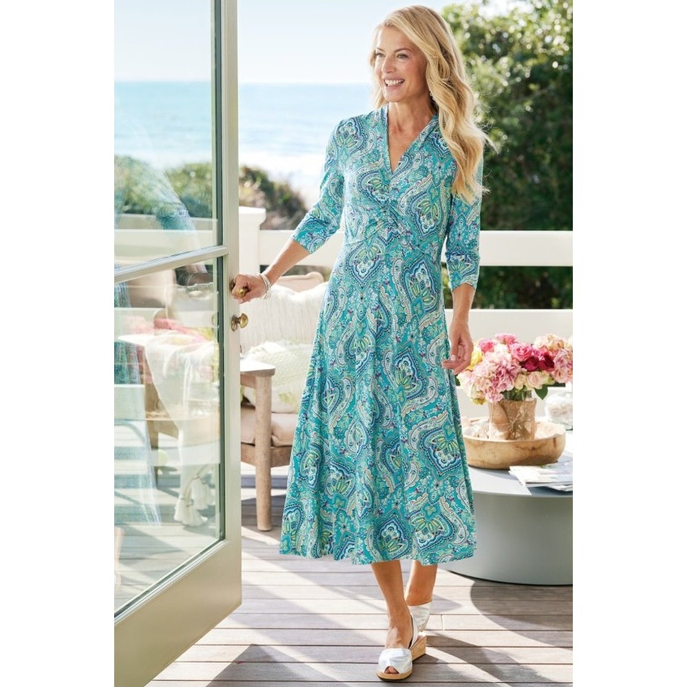 Soft Surroundings Aziza Midi Dress XS Boho Paisley Flowy‎ Romantic Cottagecore